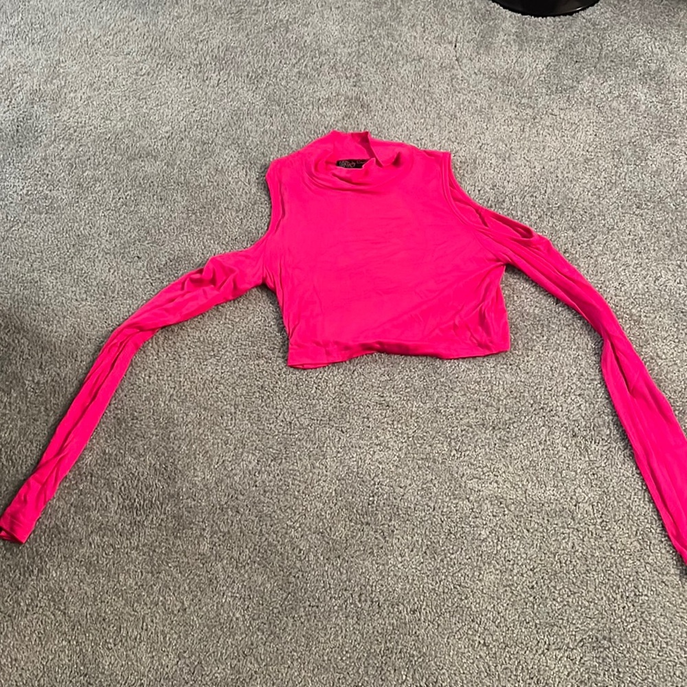 Pink body central off the shoulder long sleeve higher neck